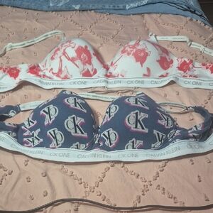 Calvin Klein Red Floral and Blue Logo Bra Set